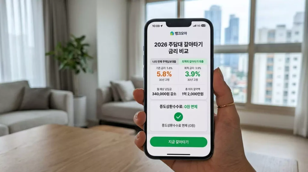 2026 주담대 갈아타기 시 중도상환수수료 면제 조건 비교 인포그래픽