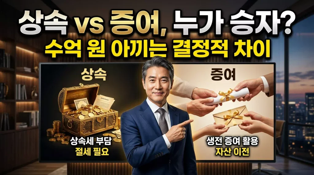 상속세 증여세 차이 비교를 통해 절세 전략을 설명하는 세무 전문가 이미지