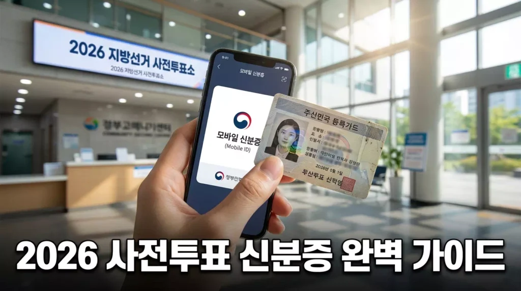 2026 사전투표 신분증 인정 범위 및 지참 시 필수 주의사항 1 2026 지방선거 사전투표소에서 모바일 신분증과 실물 신분증을 대조하며 확인하는 모습