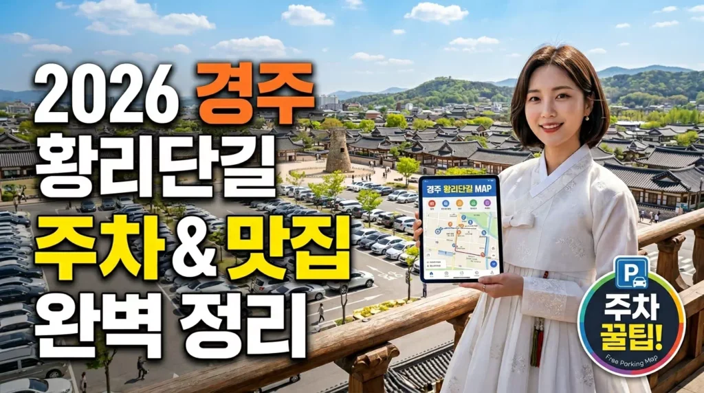 2026년 경주 황리단길 신규 무료 공영주차장 정보와 주변 한옥 풍경을 담은 가이드 이미지
