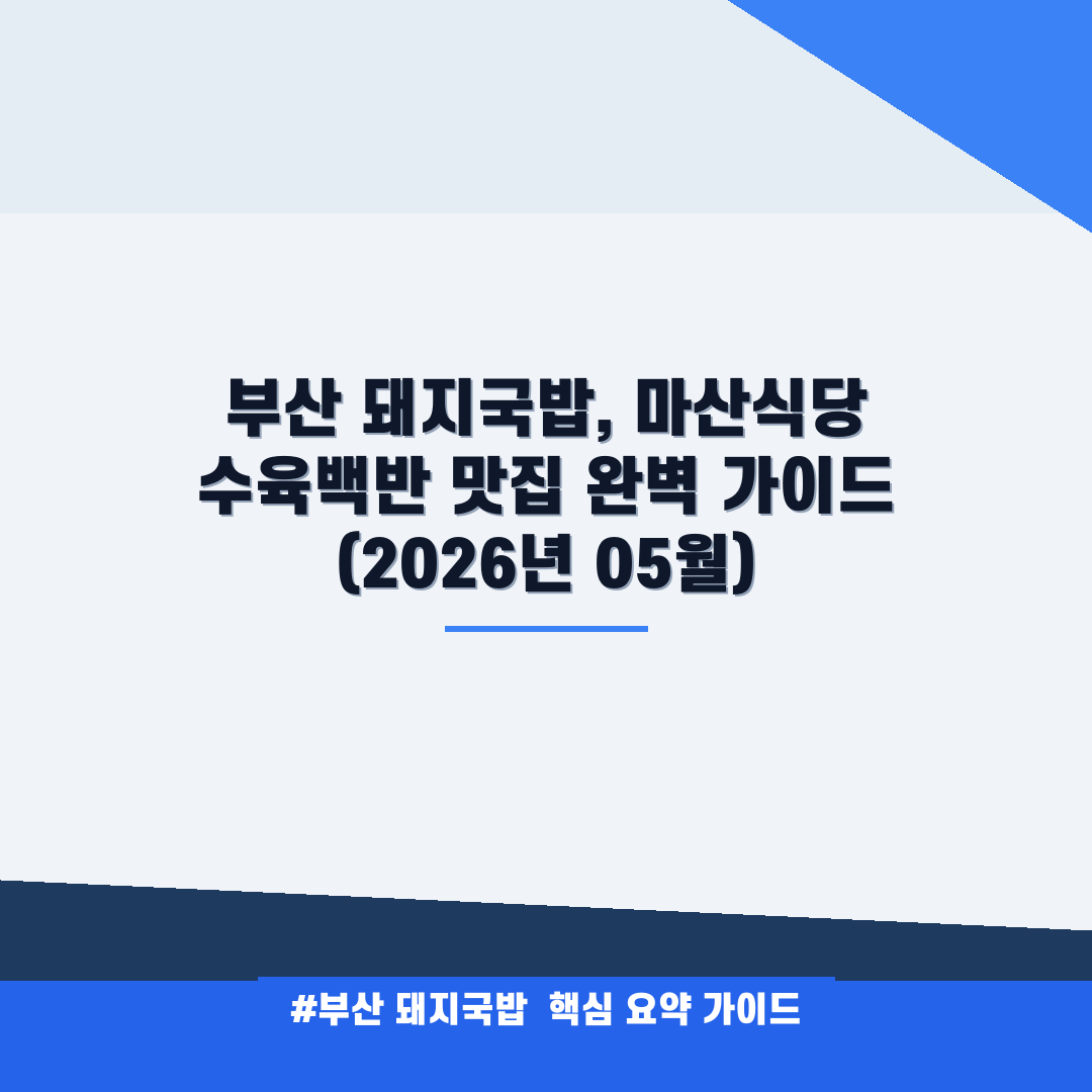 부산 돼지국밥, 마산식당 수육백반 맛집 완벽 가이드 (2026년 05월) 안내
